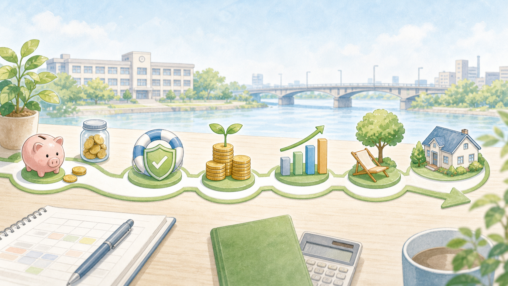 NISAと老後準備を順番に整理するロードマップイラスト